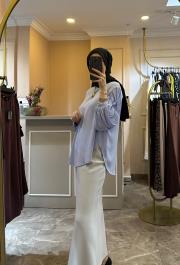 ceremony kolları ince plise ve inci detaylı önü kısa bluz mor