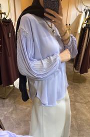 ceremony kolları ince plise ve inci detaylı önü kısa bluz mor 2