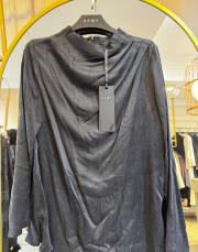 zems tek omuz büzgü detaylı cupra viskon bluz siyah