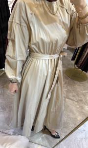 ceremony kolları katlama büzgü minik aksesuar detaylı belden lastikli paper touch elbise taş