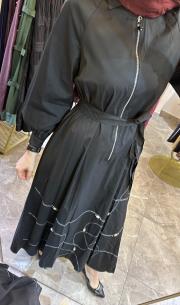 ceremony yarım patlı fermuarlı poplin elbise siyah 2