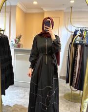 ceremony yarım patlı fermuarlı poplin elbise siyah 3