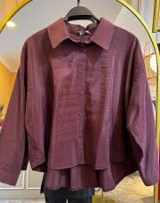 ceremony yakası büzgülü keten kısa bluz kızıl kahve 2