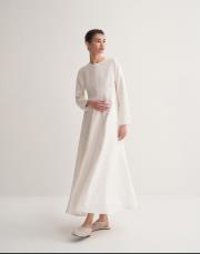 kk desıgn %100 keten parçalı elbise ekru 2