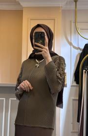 ghisa omzu boncuk ve güpür detaylı kısa bluz vizon 2