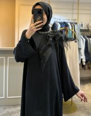 zems omuz detaylı kupra elbise siyah 3