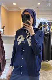 ghısa kurdele işlemeli hırka lacivert