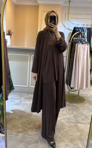 ceremony beli lastikli bol paça bambu pantolon kahve