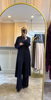 ceremony beli lastikli bol paça bambu pantolon lacivert