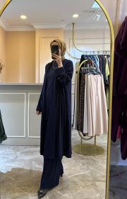 ceremony beli lastikli bol paça bambu pantolon lacivert 2