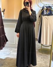 zems belden büzgülü yakası taş işlemeli elbise siyah 4