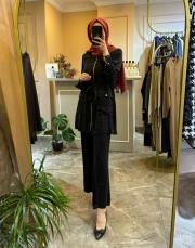 2546 bel kemerli cepli tunik siyah