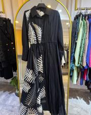 ceremony kraşlı desenli ve beli lastikli monarch elbise siyah