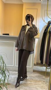 sentez arkası lastikli kısa geniş paça pantolon kahve