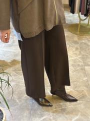 sentez arkası lastikli kısa geniş paça pantolon kahve 3