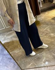 sentez arkası lastikli kısa geniş paça pantolon lacivert