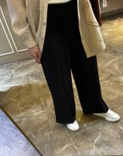 sentez arkası lastikli kısa geniş paça pantolon siyah