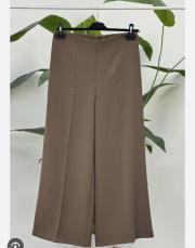 sentez arkası lastikli kısa geniş paça pantolon vizon