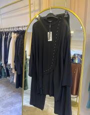 ceremony tuniğin yan ve etek ucu şifon aksesuar detaylı sandy takım siyah