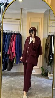 ghisa boncuk işleme detaylı takım bordo