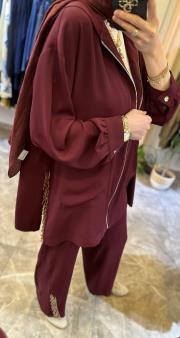 ghisa boncuk işleme detaylı takım bordo 3