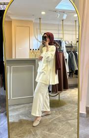 ghisa boncuk işleme detaylı takım ekru