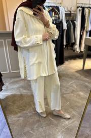 ghisa boncuk işleme detaylı takım ekru 4