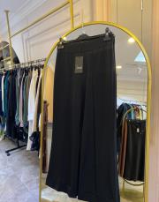 sentez nervürlü bambu duble paça pantolon siyah