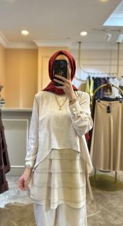 ghisa kendinden desenli önü şifon detaylı takım taş 4