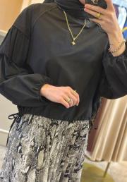 sentez desenli şifon plise etek siyah 4