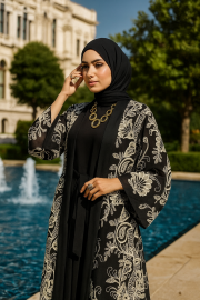 zems dantel işlemeli abaya siyah