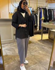 duti keten havuç pantolon gri