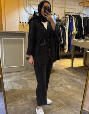 duti keten havuç pantolon siyah