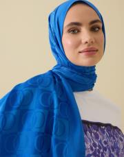 ımannoor dama desen naia şal mavi