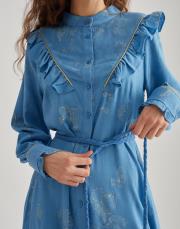 fırfır detaylı elbise mavi 2