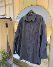 ceremony düğmeli uzun kollu dekoratif dikişli gömlek antrasit