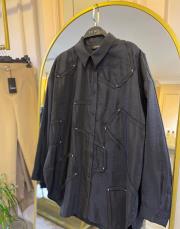 ceremony düğmeli uzun kollu dekoratif dikişli gömlek siyah