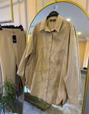 ceremony düğmeli uzun kollu dekoratif dikişli gömlek bej