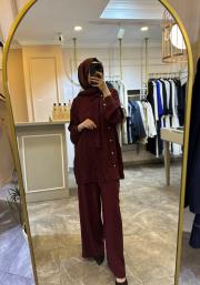 ghisa yandan düğme işlemeli takım bordo