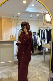 ghisa yandan düğme işlemeli takım bordo 4