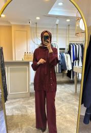 ghisa yandan düğme işlemeli takım bordo 5