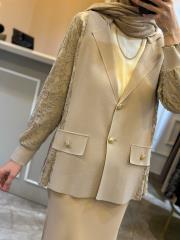 ghisa dantel işlemeli ceket camel 5