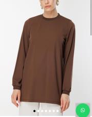 ghisa uzun kol yakası ve bilekleri sim detaylı içlik tunik kahve