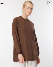 ghisa uzun kol yakası ve bilekleri sim detaylı içlik tunik kahve 2