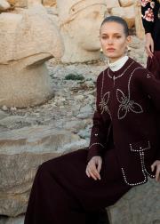 ghisa önü  işlemeli triko takım bordo