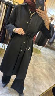 ghisa önü çıt çıt detaylı trençkot siyah 5