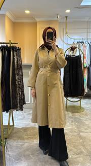 ghisa önü çıt çıt detaylı trençkot camel