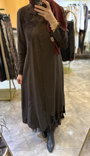 lissmore  yakası çiçek detaylı elbise kahve 4