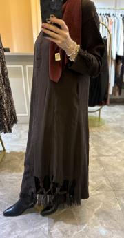 lissmore  yakası çiçek detaylı elbise kahve 5