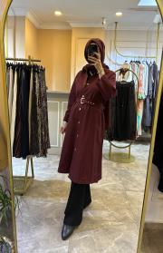 ghisa önü çıt çıt detaylı trençkot bordo 3